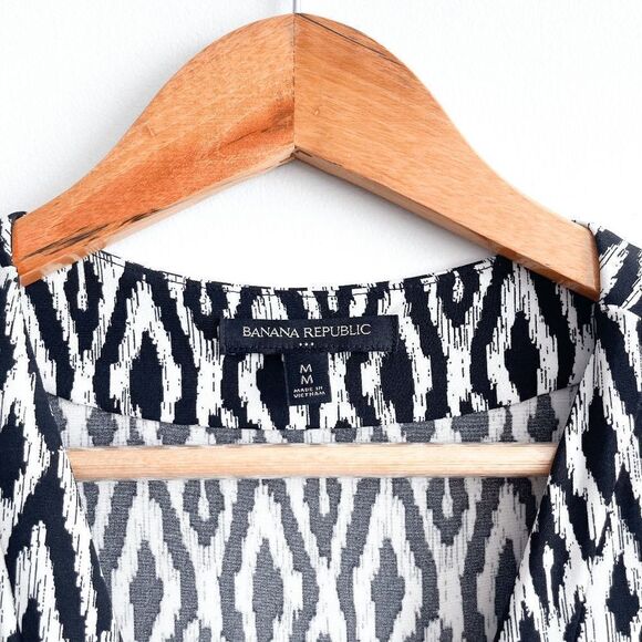 Banana Republic Womens Midi Dress V Neckline Tie Waist Black White Medium - Picture 4 of 8